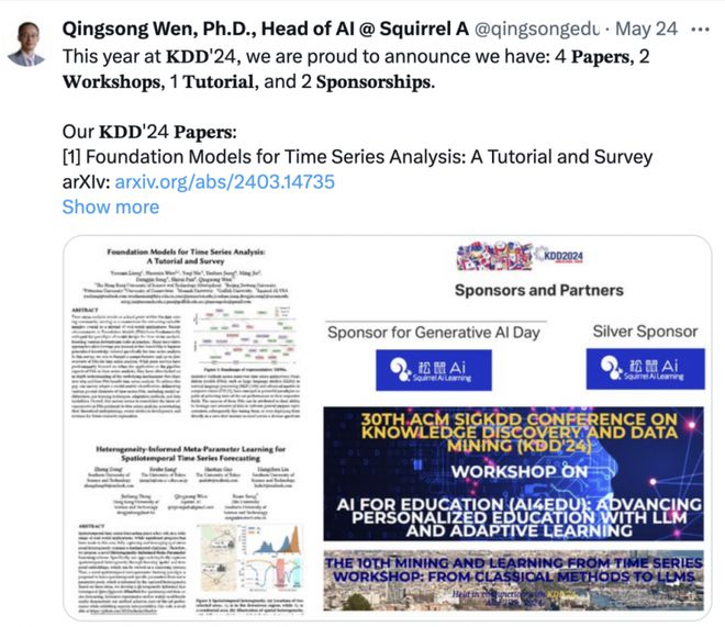 星空体育官网松鼠Ai多篇论文与研讨会入选KDD 2024加速人工智能教育迭代发展
